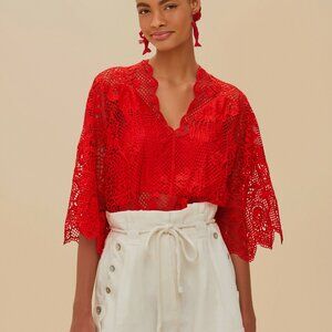 Red Landscape Guipure Bodysuit